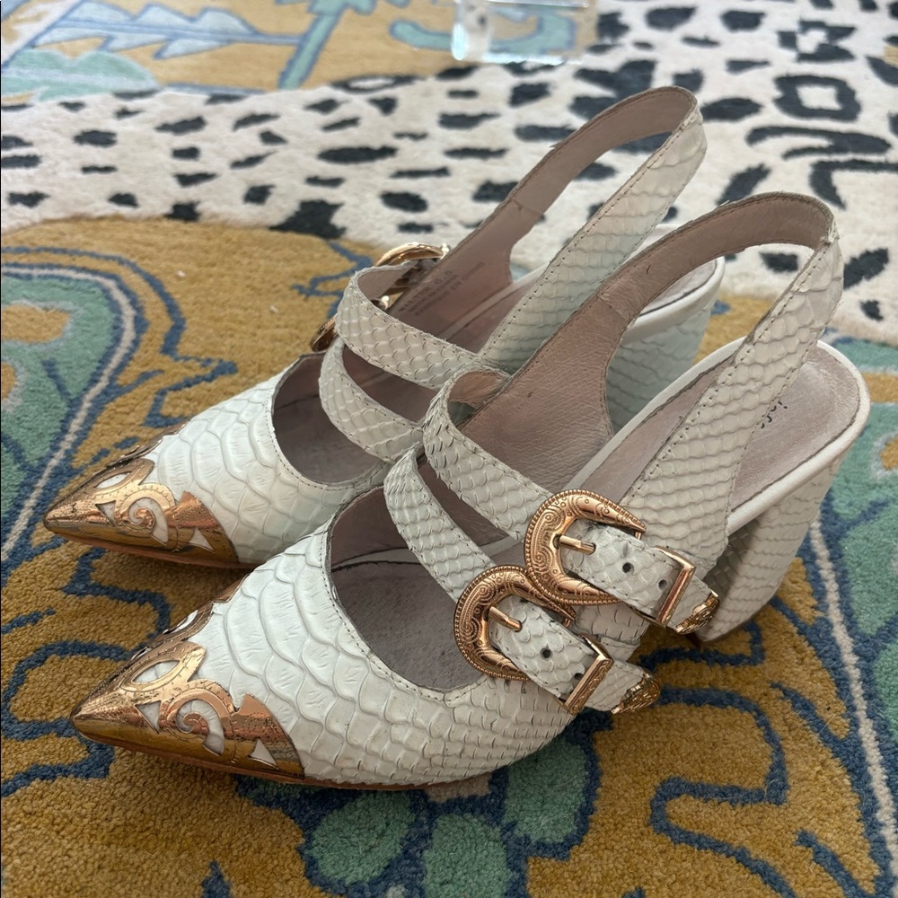 Jeffrey Campbell pointed toe slingbacks with god buckle